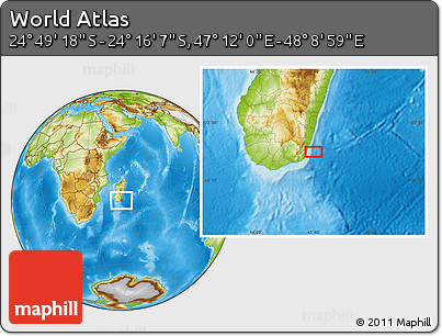 Physical Location Map of the Area around 24° 32' 42" S, 47° 40' 29" E