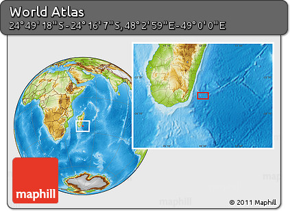 Physical Location Map of the Area around 24° 32' 42" S, 48° 31' 29" E