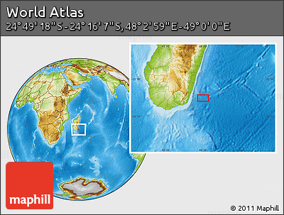 Physical Location Map of the Area around 24° 32' 42" S, 48° 31' 29" E