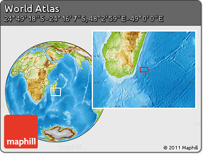 Physical Location Map of the Area around 24° 32' 42" S, 48° 31' 29" E