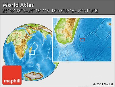 Physical Location Map of the Area around 24° 32' 42" S, 49° 22' 30" E