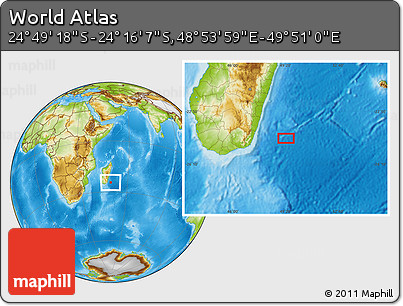 Physical Location Map of the Area around 24° 32' 42" S, 49° 22' 30" E