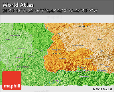 Political 3D Map of the Area around 24° 32' 42" S, 49° 13' 30" W