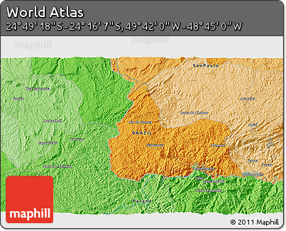 Political 3D Map of the Area around 24° 32' 42" S, 49° 13' 30" W