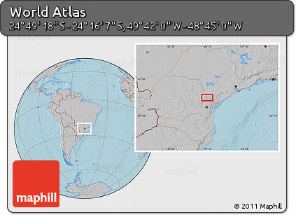 Gray Location Map of the Area around 24° 32' 42" S, 49° 13' 30" W, hill shading