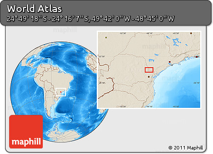 Shaded Relief Location Map of the Area around 24° 32' 42" S, 49° 13' 30" W