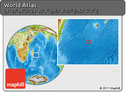 Physical Location Map of the Area around 24° 32' 42" S, 53° 37' 30" E