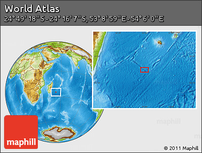Physical Location Map of the Area around 24° 32' 42" S, 53° 37' 30" E