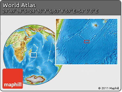 Physical Location Map of the Area around 24° 32' 42" S, 53° 37' 30" E