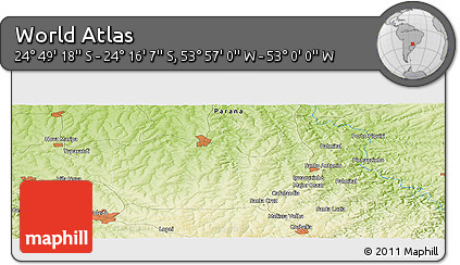 Physical Panoramic Map of the Area around 24° 32' 42" S, 53° 28' 30" W