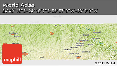 Physical Panoramic Map of the Area around 24° 32' 42" S, 53° 28' 30" W