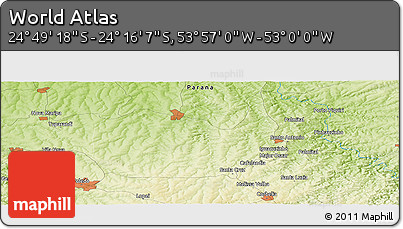 Physical Panoramic Map of the Area around 24° 32' 42" S, 53° 28' 30" W