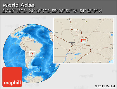 Shaded Relief Location Map of the Area around 24° 32' 42" S, 55° 10' 29" W
