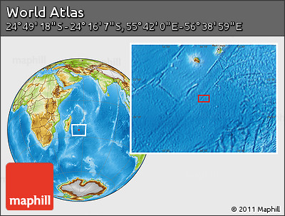 Physical Location Map of the Area around 24° 32' 42" S, 56° 10' 29" E