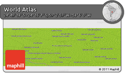 Physical Panoramic Map of the Area around 24° 32' 42" S, 58° 34' 30" W