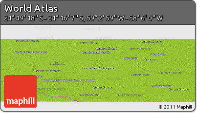 Physical Panoramic Map of the Area around 24° 32' 42" S, 58° 34' 30" W