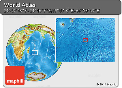 Physical Location Map of the Area around 24° 32' 42" S, 60° 25' 29" E