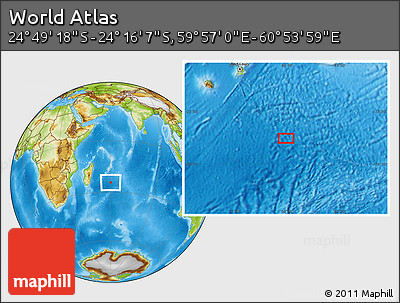 Physical Location Map of the Area around 24° 32' 42" S, 60° 25' 29" E
