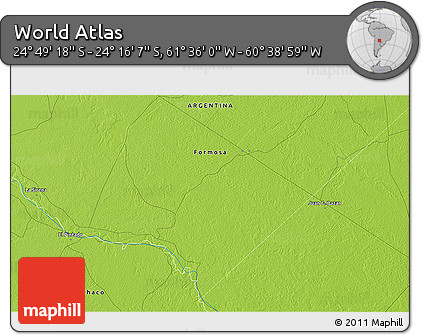 Physical 3D Map of the Area around 24° 32' 42" S, 61° 7' 30" W