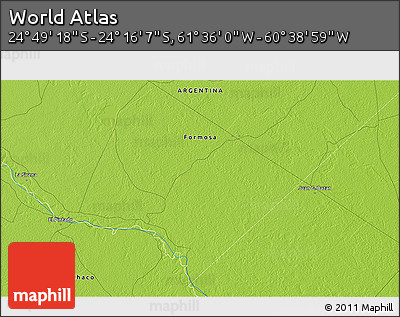 Physical 3D Map of the Area around 24° 32' 42" S, 61° 7' 30" W