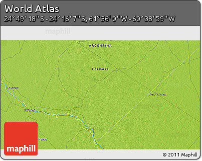 Physical 3D Map of the Area around 24° 32' 42" S, 61° 7' 30" W