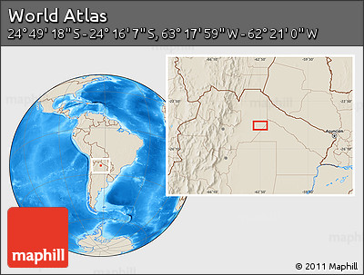 Shaded Relief Location Map of the Area around 24° 32' 42" S, 62° 49' 30" W