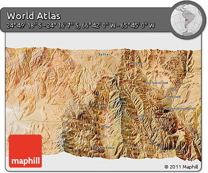 Satellite 3D Map of the Area around 24° 32' 42" S, 66° 13' 29" W