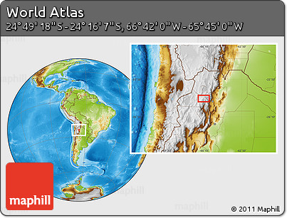 Physical Location Map of the Area around 24° 32' 42" S, 66° 13' 29" W