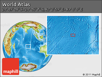 Physical Location Map of the Area around 24° 32' 42" S, 82° 31' 30" E