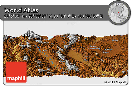 Physical Panoramic Map of the Area around 25° 22' 6" N, 100° 22' 30" E
