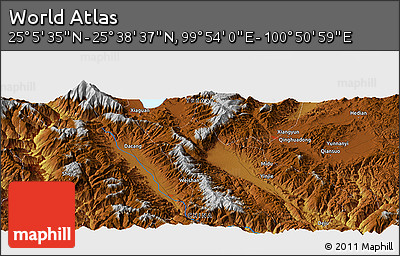 Physical Panoramic Map of the Area around 25° 22' 6" N, 100° 22' 30" E