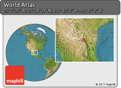 Satellite Location Map of the Area around 25° 22' 6" N, 100° 13' 29" W
