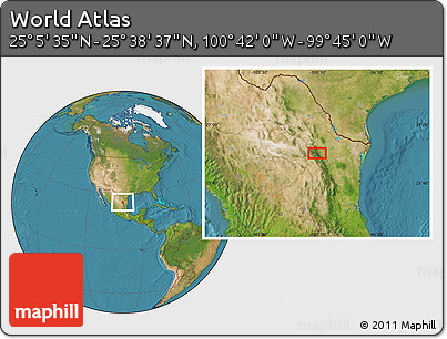 Satellite Location Map of the Area around 25° 22' 6" N, 100° 13' 29" W
