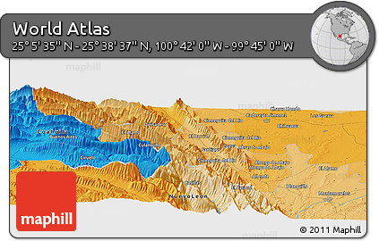 Political Panoramic Map of the Area around 25° 22' 6" N, 100° 13' 29" W