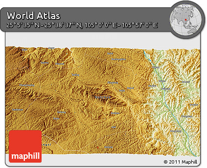 Physical 3D Map of the Area around 25° 22' 6" N, 105° 28' 29" E