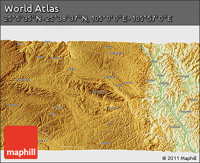 Physical 3D Map of the Area around 25° 22' 6" N, 105° 28' 29" E