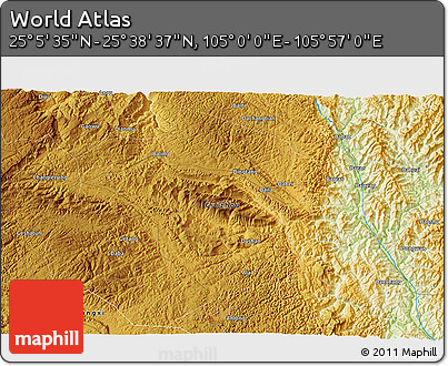 Physical 3D Map of the Area around 25° 22' 6" N, 105° 28' 29" E