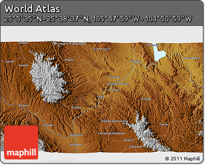 Physical 3D Map of the Area around 25° 22' 6" N, 105° 19' 29" W
