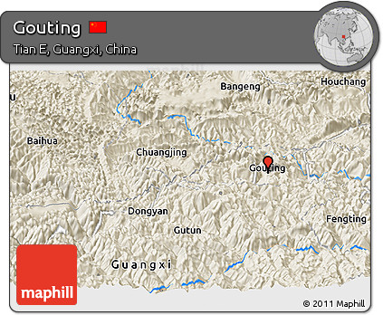 Shaded Relief Panoramic Map of Gouting