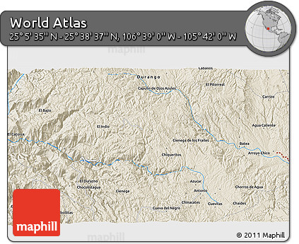 Shaded Relief 3D Map of the Area around 25° 22' 6" N, 106° 10' 30" W