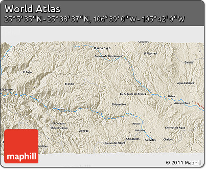 Shaded Relief 3D Map of the Area around 25° 22' 6" N, 106° 10' 30" W