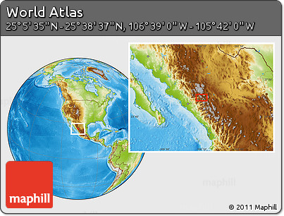 Physical Location Map of the Area around 25° 22' 6" N, 106° 10' 30" W