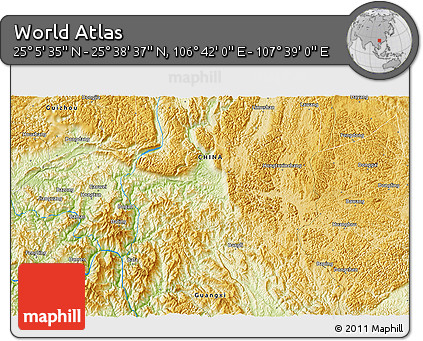 Physical 3D Map of the Area around 25° 22' 6" N, 107° 10' 30" E