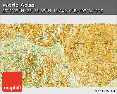 Physical 3D Map of the Area around 25° 22' 6" N, 107° 10' 30" E