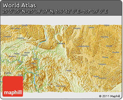 Physical 3D Map of the Area around 25° 22' 6" N, 107° 10' 30" E