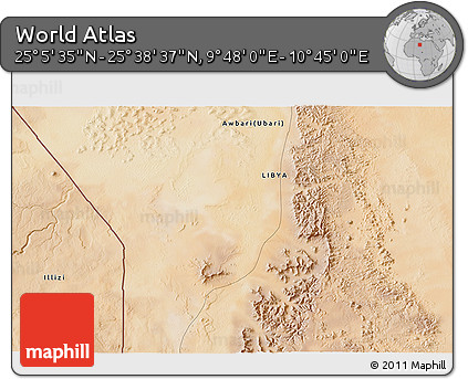 Satellite 3D Map of the Area around 25° 22' 6" N, 10° 16' 30" E