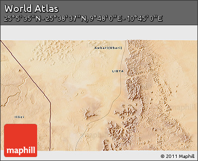 Satellite 3D Map of the Area around 25° 22' 6" N, 10° 16' 30" E