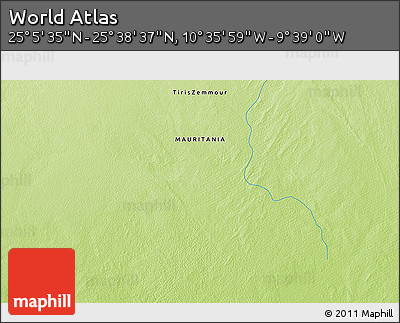 Physical 3D Map of the Area around 25° 22' 6" N, 10° 7' 30" W