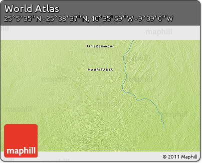 Physical 3D Map of the Area around 25° 22' 6" N, 10° 7' 30" W