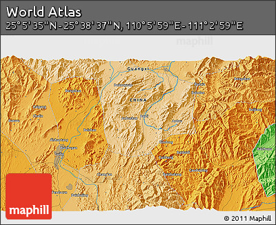 Political 3D Map of the Area around 25° 22' 6" N, 110° 34' 29" E